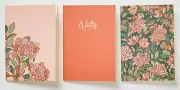 SET OF 3 FLORAL A6 NOTEBOOKS Journal Diary Notes pages green pink flowers gift