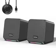 Computer Speakers,with 7 Colorful RGB Lights, Headphone Jack, Enhanced Bass and Volume Control, PC Speakers USB Powered Gaming Speakers for Laptop Monitor PC Tablet Phone