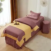 Brown,70x190cm/27.5x74.8in,Massage Table Cover with Hole,Elastic Massage Bed Cover Large Beauty Massage Couch Cover Washable Pillowcase Stool Cover Bed Cover 4 Piece Set