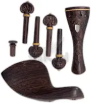 Carved Rosewood Violin Fittings Pegs/Tailpiece/Chinrest/Endpin/Black Tip & Ring