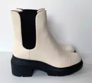 NEW STUART WEITZMAN IVORY BLACK NORAH CHELSEA LUG SOLE ANKLE BOOTS 40.5 10