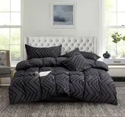 Tufted Boho Wave Jacquard Super King Size Bed Quilt/Doona/Duvet Cover Set - Black
