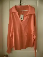 Ladies Terra & Sky Peach & Orange Long Sleeve Pullover Sweater Size 16W-18W NWT