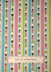 Camelot Stitched Garden Collection Button Rick Rack Stripe Cotton Fabric YARD
