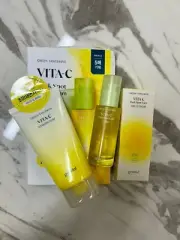 Korean Skincare Goodal Green Tangerine Vita-C Mask, Serum, SPF & cleanser bundle