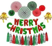 Christmas Decorations Kit -Merry Christmas Balloon Banner Paper Fans Tissue (Jingle Bell)
