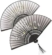 CORHAD 2 Pcs Handmade Folding Fans with Tassels Beautiful Retro Decoration Fans for Home Stage Performance Props Suitable for Women