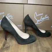 Christian Louboutin Fifi100 Chamois Olive Red Bottom Pumps Size 37 Women 7 100mm