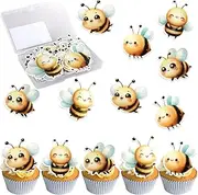 Rsstarxi 60 Pack Edible Bumble Bee Cupcake Toppers Rice Paper Bee Oh Babee Cupcake Picks for Bee Theme Baby Shower Kids Birthday Party Cake Decorations Supplies