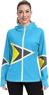 [RPLIFE] Saint Lucia Flag Athletic Hoodie Upf 50+, Long Sleeve Zip up Hiking Jacket