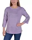NY COLLECTION Women's Size XL Mauve Criss Cross Grommet Sleeves Knit Top Blouse