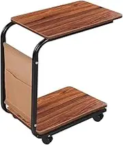 AIMALL 23.6x15.7 Inch Small Mobile Side Table with Storage Bag and Wheels, Durable Wooden Coffee Table, Multifunctional Sofa Side Table for Small Spaces