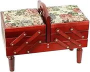 3-Tier Wooden Sewing Caddy with Tapestry Top 18-1/2in by 8-3/4in by 14in.