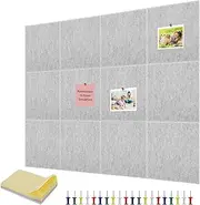 GOKENA 12 Pack Felt Wall Tiles, Large Cork Board Alternative, Removable Adhesive Tabs, Square, 30 cm x 30 cm, Light Gray