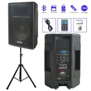 15" PA Active Speaker 2-Way Powered Audio Speaker W/ Speaker Stand Height Tripod