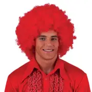 Giant Oversized Afro Clown Disco Adult Halloween Costume Wig, Red, One-Size
