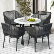 Livsip 5PCS Outdoor Dining Setting Marble-style Table Patio Furniture Bistro Set