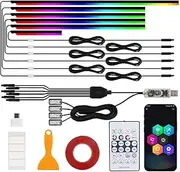 Neoflow Dynamic RGB Interior Light Kit, Car Ambient Lighting Kits, 6 Light Strips Kit, Car LED Strip Lights Interior Wireless, Adjustable Brightness, Music Sync, with Wireless App (Kit 2)