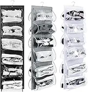 Barydat 3 Pcs Dual Sided Hanging Shoe Organizer 12 Clear Pockets Mesh Hanging Shoe Rack Holder with Rotating Hanger for Closet Storage Men Shoes Women Handbags Kids Clothing, Grey, White and Black
