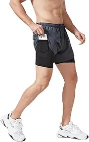 [Yuecarcar] Mens 2 in 1 Running Shorts Quick Dry Athletic Shorts with Liner, Workout Shorts with Zip Pockets