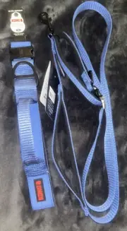 Kong Blue Dog Collar w/Handle (XL) & Kong Blue Ultra Durable Hands Free Leash