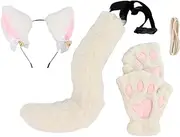 Perfeclan Cat Ears and Tail Set Dress up Plush Ears Hair Hoop for Night Club Prom Birthday, Grey