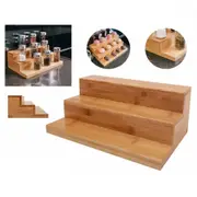 Kitchen Shelf Rack 3 Tier Bamboo Spice Jar Organiser Display Tray Wooden Storage