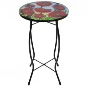 Northlight 19" Red Floral Poppies Glass Patio Side Table