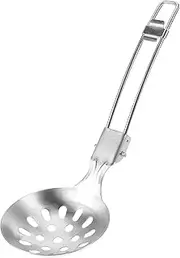 Parliky Stainless Steel Folding Spoon Portable Camping Utensil for Versatile Long Handle Ladle for Hiking Backpacking Fishing Easy to Store and Clean