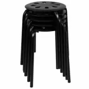 Flash Furniture 17.5" Plastic Nesting Stack Stool in Black (Set of 5)
