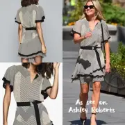 NEW! Reiss Hannah Zig-Zag Printed Ruffle Flowy Mini Dress Size 6 Ashley Roberts