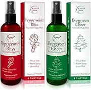 Holiday Aromatherapy Mist 2-Pack – Evergreen Cheer & Peppermint Bliss | Natural Air Freshener & Linen Mist | Perfect Christmas Room Spray & Stocking Stuffer