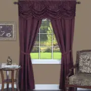 Burgundy 5-Piece Full Window Set Light Filtering Semi-Sheer Window Curtain Set