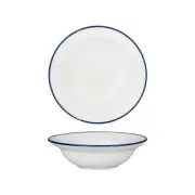 3x Bowl 220mm / 580mL Luzerne Tin Tin White w Navy Blue Rim Vintage Retro Bowls