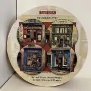 Set Of 4 Stoneware Salad Plate "Storefronts" Sakura Artist Chiu Tak Hak In Box