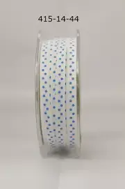 1/4" Grosgrain Ribbon w/Mini Dot-May Arts- 415-14-44- White/Turquoise -5 yds