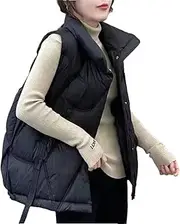 [Generic] Women's Puffer Vest Harajuku Loose Sleeveless Vest Coat Jacket Pocket Zipper Streetwear Waistcoat
