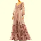 Mac Duggal Mocha Mauve Long Sleeve Satin & Chiffon Tiered Gown Size 2 $598