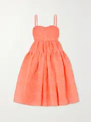 [Erdem] Erdem - Abelia Tiered Cloqué Midi Dress - Coral - UK 14 UK 14 Orange