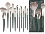 DRESSOOS 14pcs Powder Brush Green Makeup Brushes Cosmetics Brushes for Makeup Professional Makeup Daily Use Brushes Makeup Brush Storage Powder Makeup Crown Barrettes for Wooden