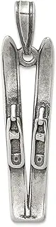 [JewelryWeb] 925 Sterling Silver Solid Jump-Ring Artisan Oxidized Skis Charm 25x9mm Wide Bead-Charm for Women