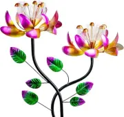55'' Solar Powered Kinetic Wind Spinner Sculpture 55" Pink Lotus Flower