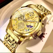 OLEVS Mens Watch Stainless Steel Luxury Business Wristwatch Date Luminous Quartz