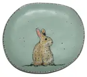 Inhomestylez Shiny Embossed Bunny Matte Finish Green Thick Salad Plate NWT