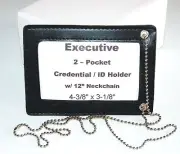 6 - NEW Black 2 Pocket Credential ID Badge Holder Name Tag Wallet Neck Chain