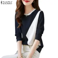 在飛比找蝦皮商城優惠-Zanzea 女式韓版長袖圓領拼接彩色針織套頭衫運動衫