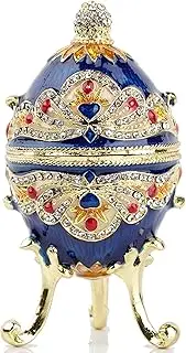 SEVENBEES Luxury Russian Faberge Egg Trinket Box Hinged Jewelry Box Hand Painted Enameled Faberge Egg Collectibles Gift with Austrian crystal
