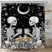 YSATNSFT Spooky Halloween Shower Curtain Sugar Skull Floral Black White Gothic Funny Skeleton Fabric Bathroom Decor Set with Hooks,(70" WX70 H)