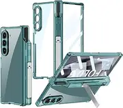 Case for Samsung Galaxy Z Fold6, Transparent Fold6 Case with Built-in Screen Protector and Camera Protector, with Stand and Pen Slot (Green,for Galaxy Z Fold6)