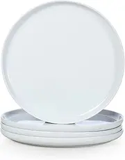 WishDeco Ceramic Dinner Plates Set of 4, Large Serving Plates 25cm/10 Inch, White Round Plates, Porcelain Serving Dishes for Salad, Pizza, Steak, Buffet, Microwave & Dishwasher Safe